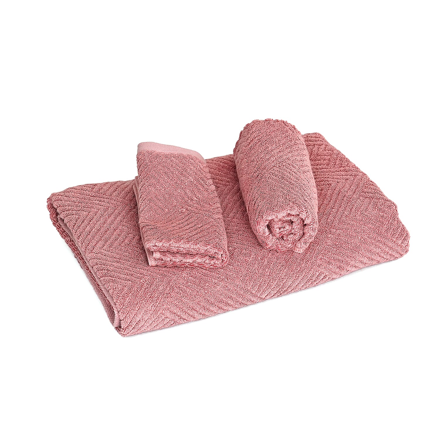 LIVMORE Bamboo Patterned Towel (Size 33x1 cm) - Pink & Pink