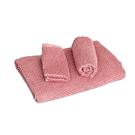 LIVMORE Bamboo Patterned Towel (Size 33x1 cm) - Pink & Pink