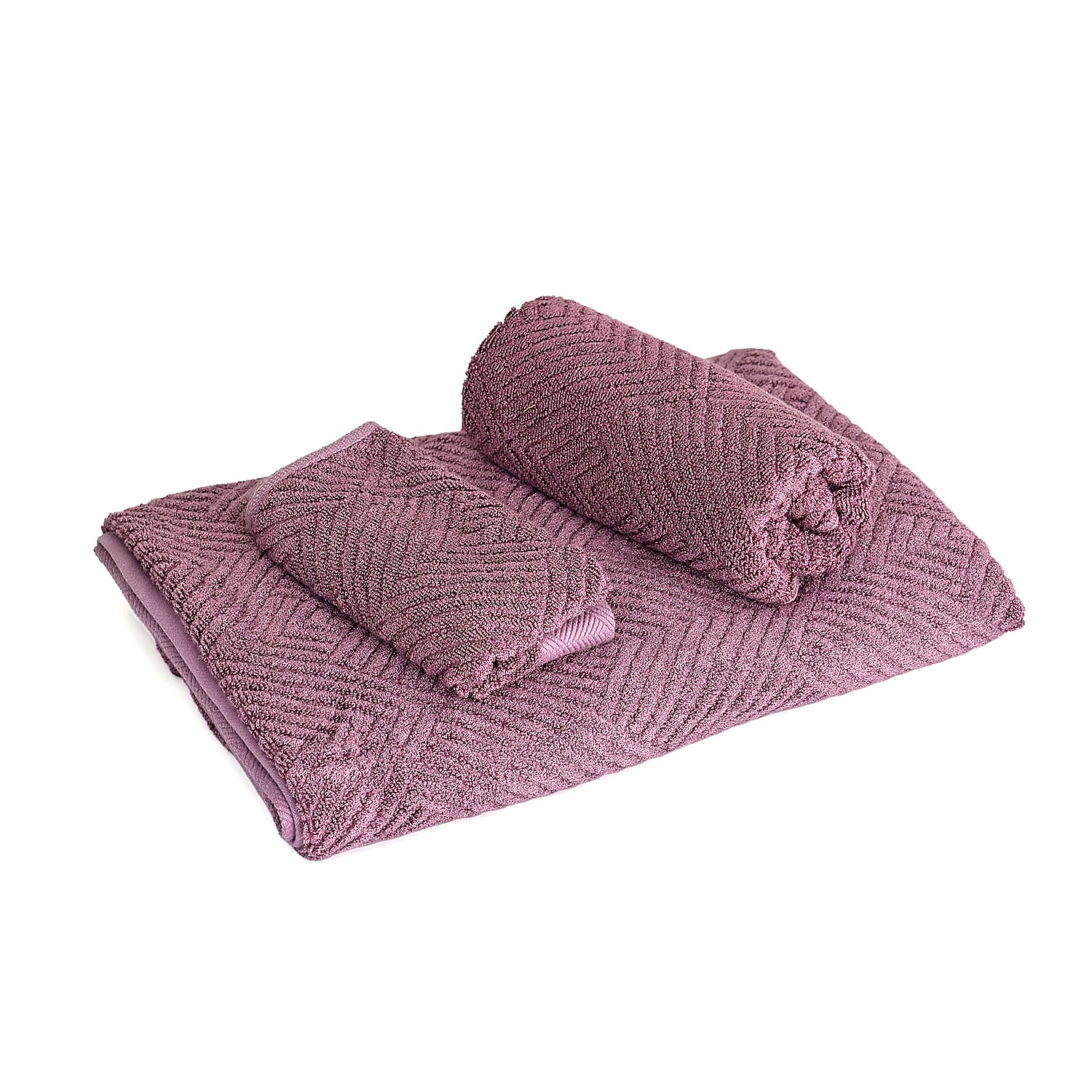 LIVMORE Bamboo Patterned Towel (Size 33x1 cm) - Purple & Pink