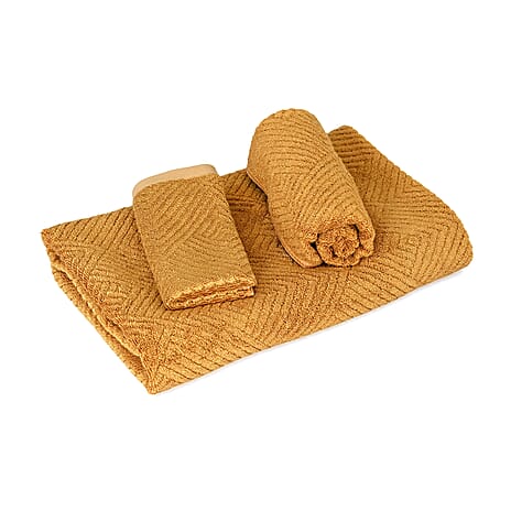 LIVMORE Bamboo Patterned Towel (Size 33x1 cm) - Yellow & Pink