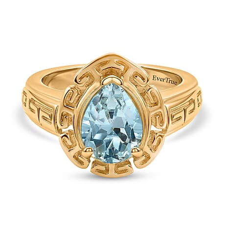 EverTrue - Skyblue Topaz Pear Cut Solitaire Ring in Yellow Gold Tone 2.73 Ct.