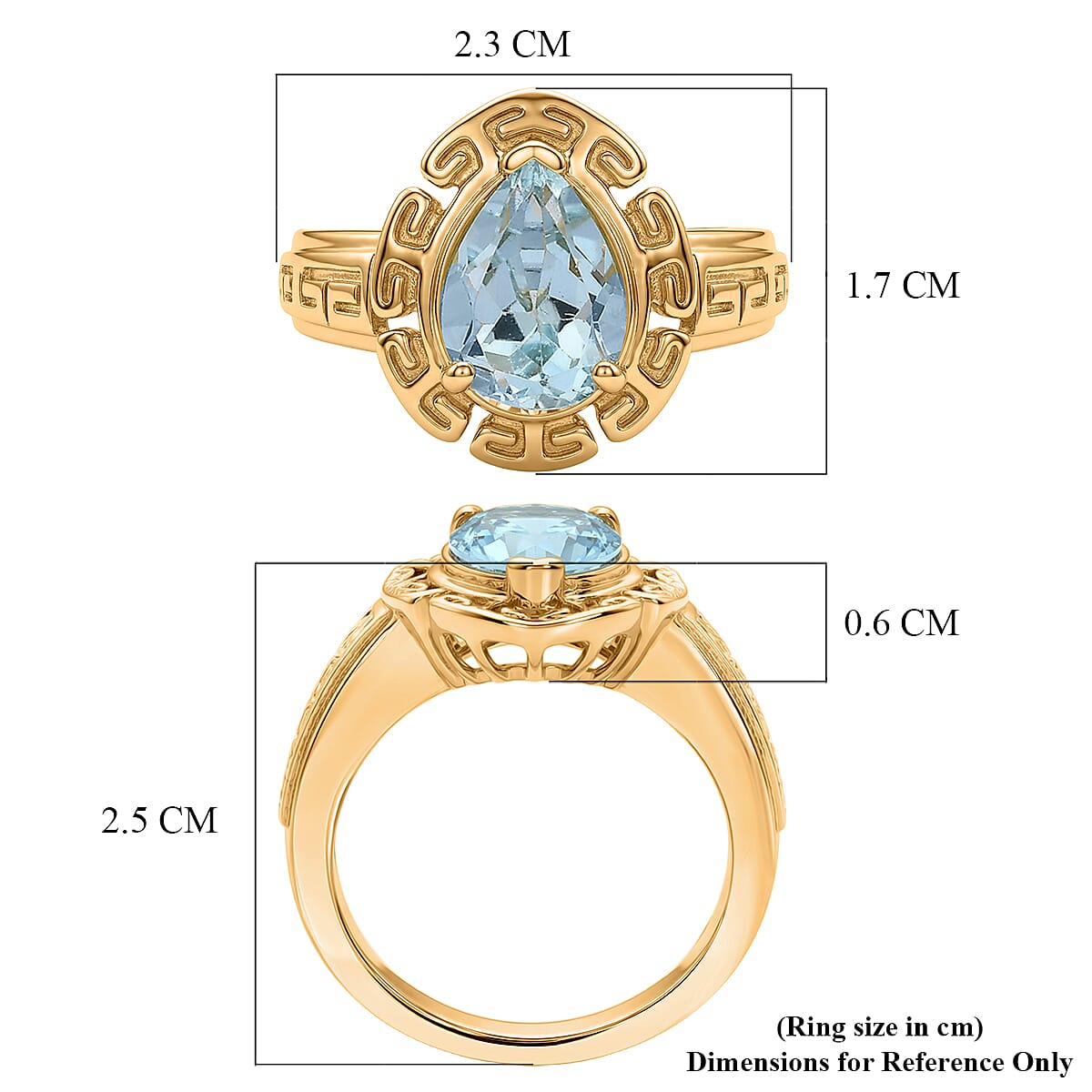 EverTrue - Skyblue Topaz Pear Cut Solitaire Ring in Yellow Gold Tone 2.73 Ct.