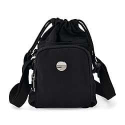 Casual Drawstring Multi-Pocket Crossbody Bucket Bag - Black