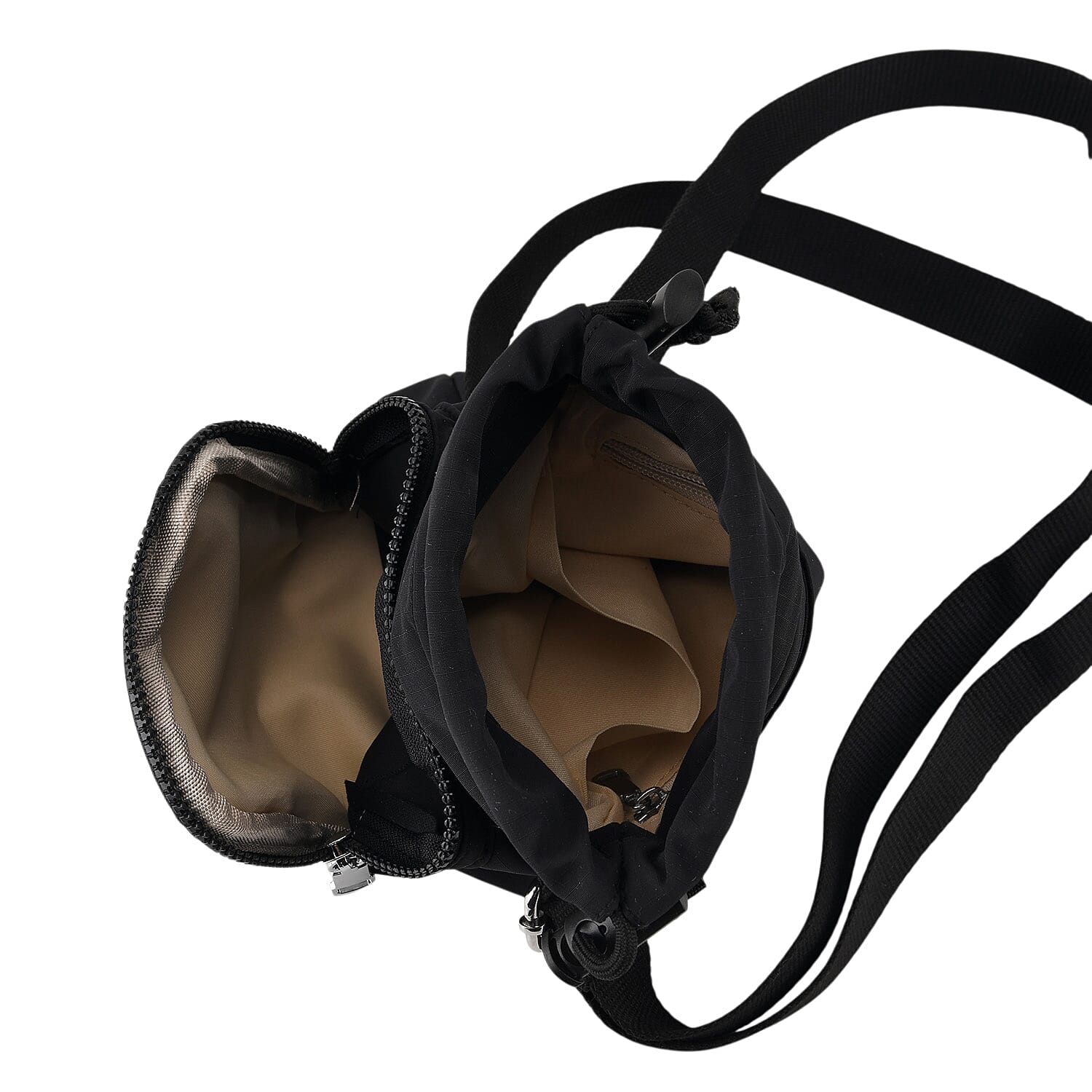 Casual Drawstring Multi-Pocket Crossbody Bucket Bag - Black