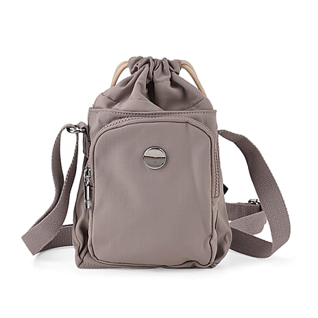 Casual Drawstring Multi-Pocket Crossbody Bucket Bag - Light Grey