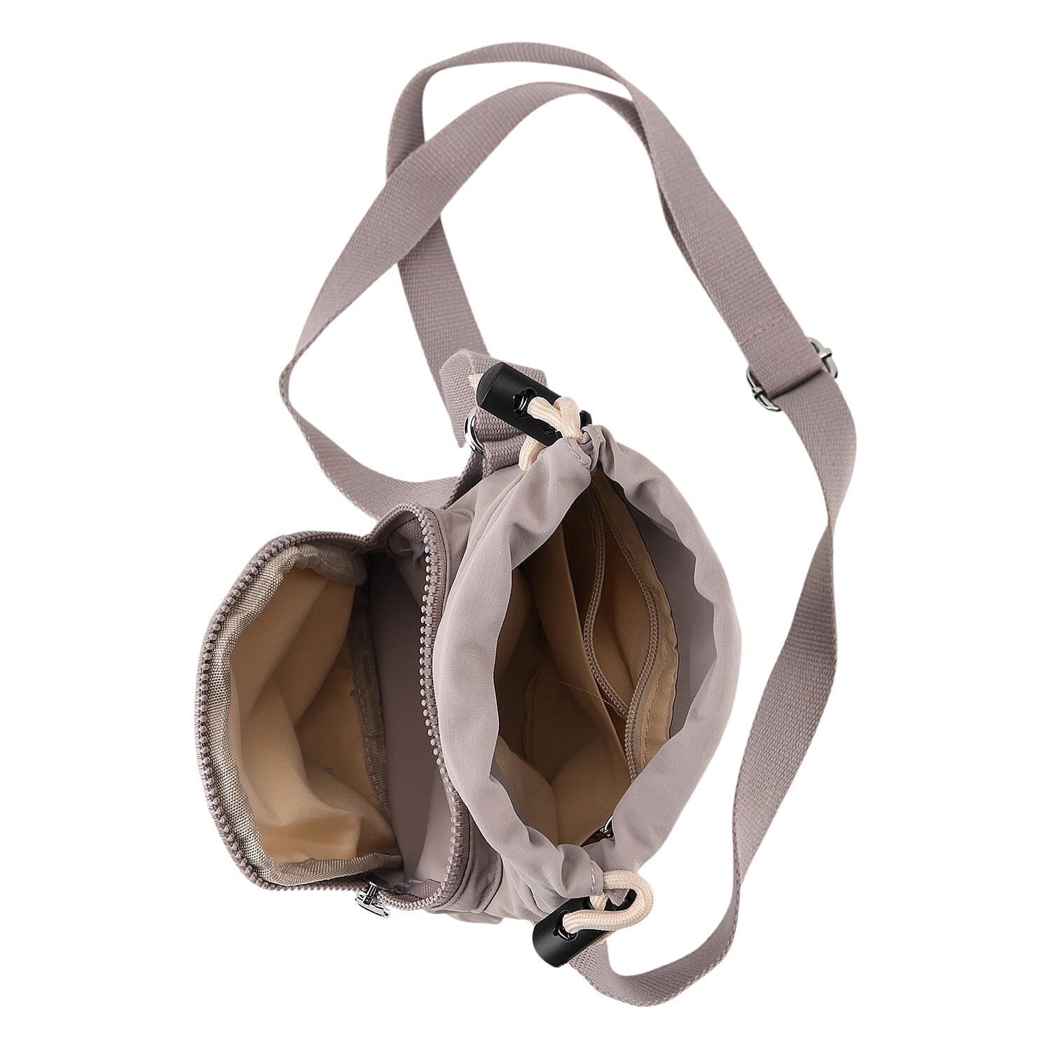 Casual Drawstring Multi-Pocket Crossbody Bucket Bag - Light Grey