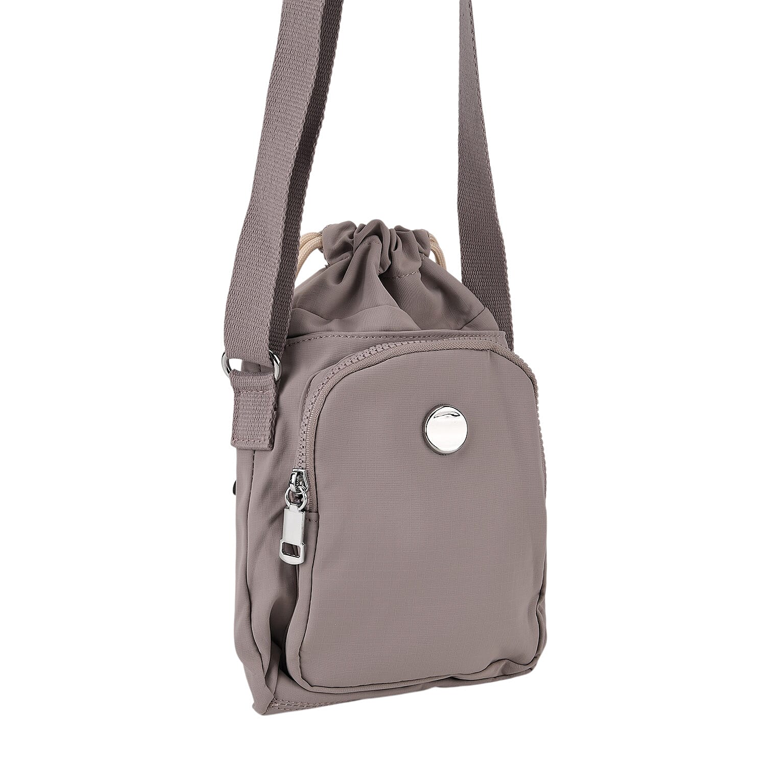 Casual Drawstring Multi-Pocket Crossbody Bucket Bag - Light Grey