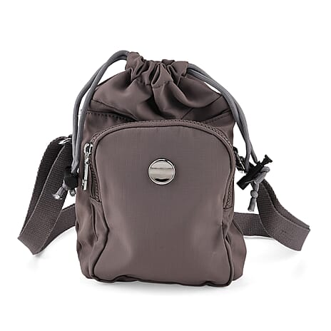 Casual Drawstring Multi-Pocket Crossbody Bucket Bag - Grey