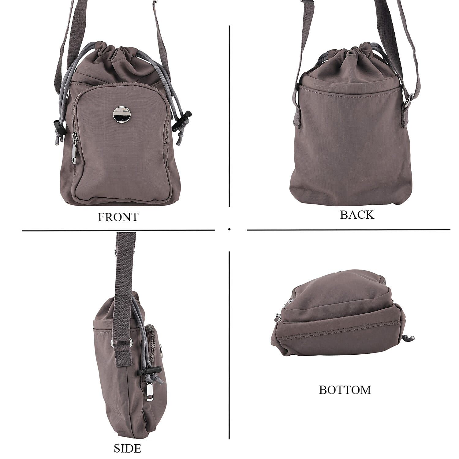 Casual Drawstring Multi-Pocket Crossbody Bucket Bag - Grey