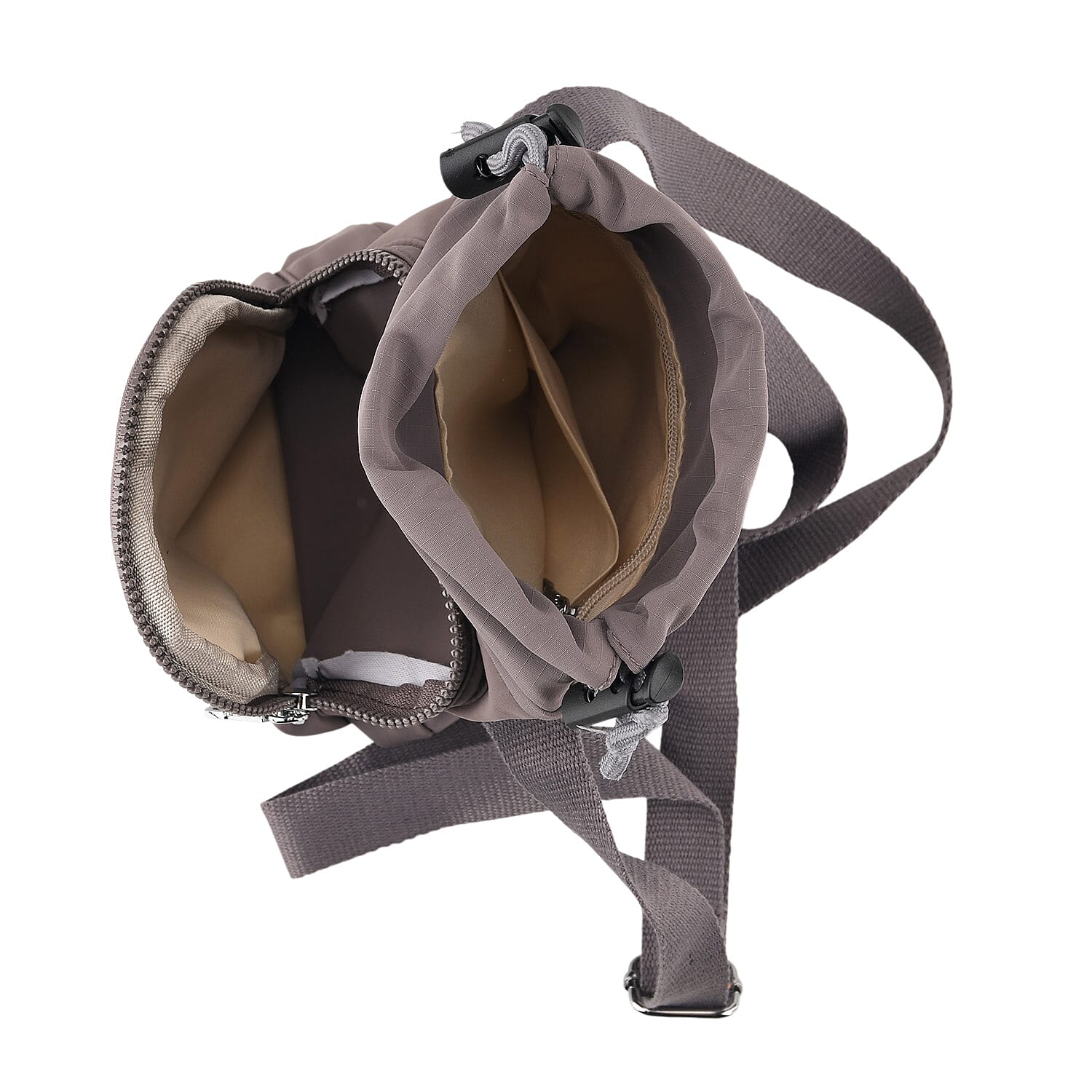 Casual Drawstring Multi-Pocket Crossbody Bucket Bag - Grey