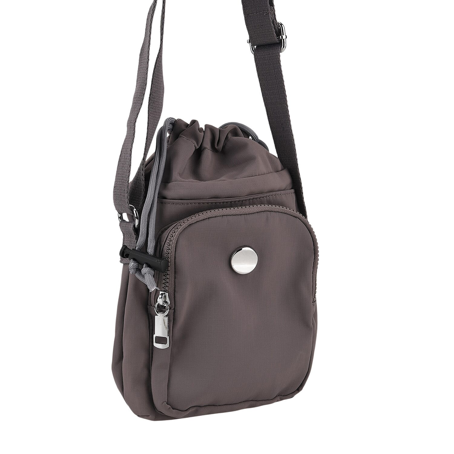 Casual Drawstring Multi-Pocket Crossbody Bucket Bag - Grey