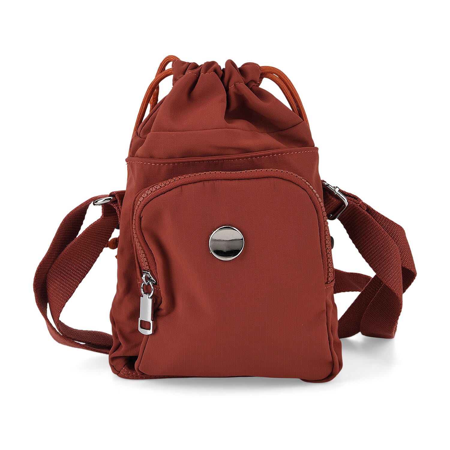 Casual Drawstring Multi-Pocket Crossbody Bucket Bag - Red