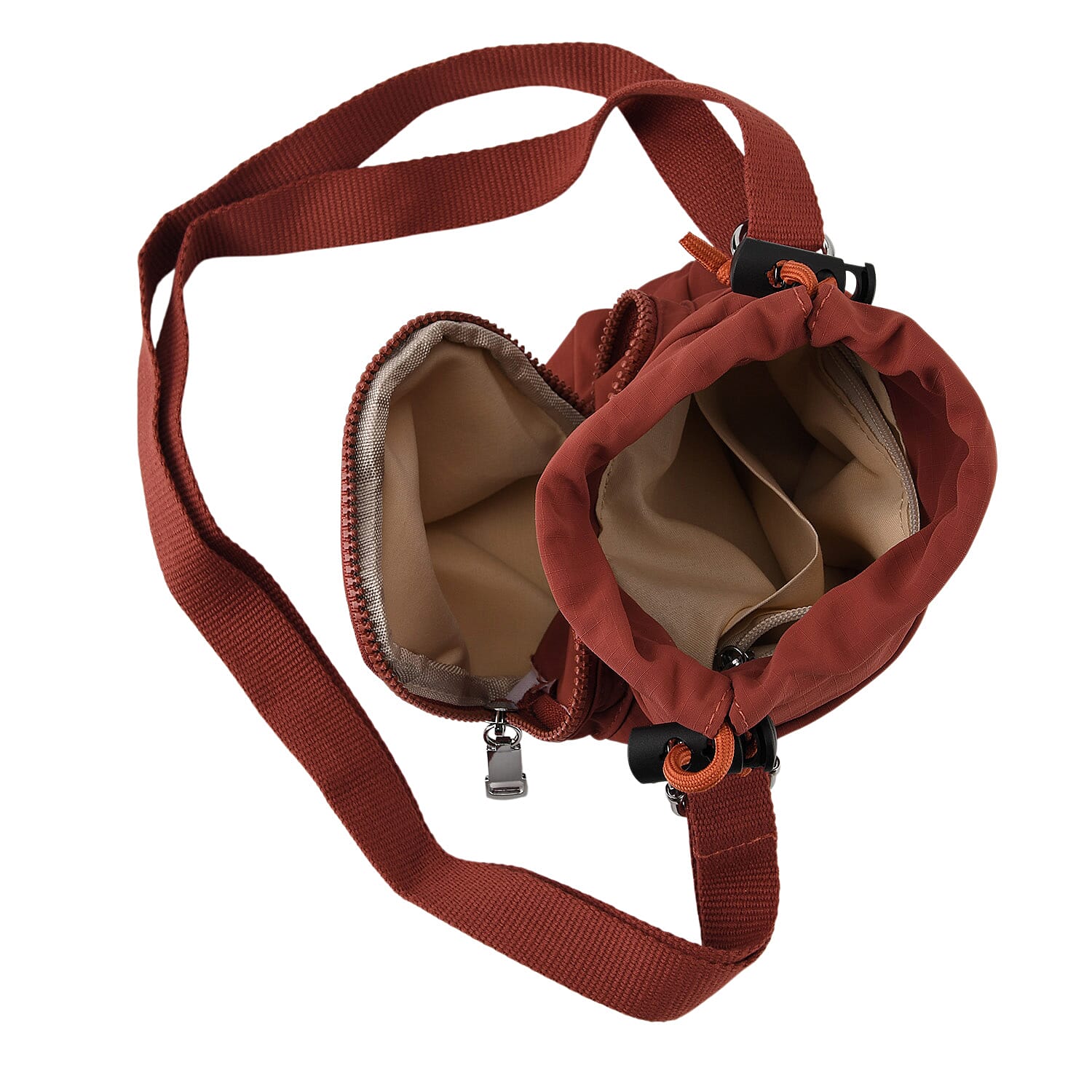 Casual Drawstring Multi-Pocket Crossbody Bucket Bag - Red