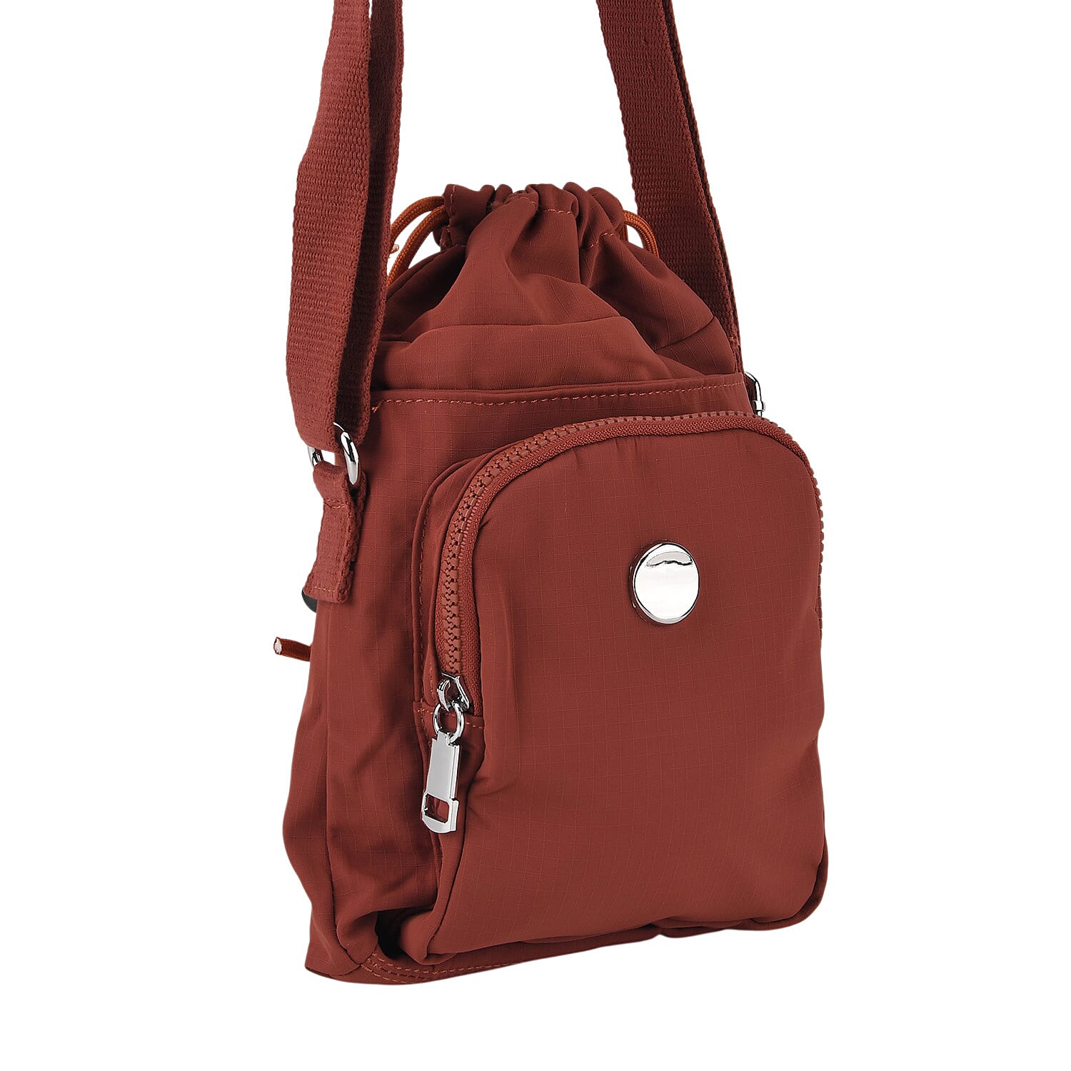 Casual Drawstring Multi-Pocket Crossbody Bucket Bag - Red