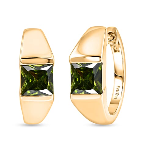 EverTrue - Green Cubic Zirconia Full Hoop Earring in Yellow Gold Tone 3.50 Ct.