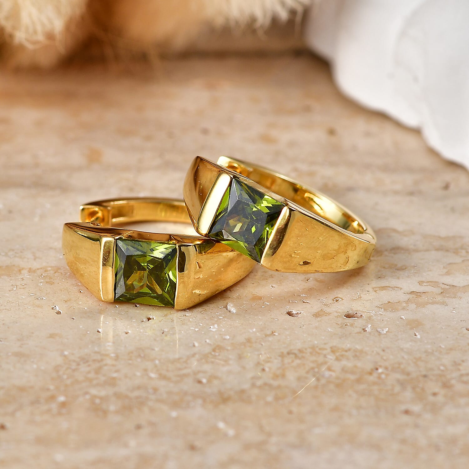 EverTrue - Green Cubic Zirconia Full Hoop Earring in Yellow Gold Tone 3.50 Ct.