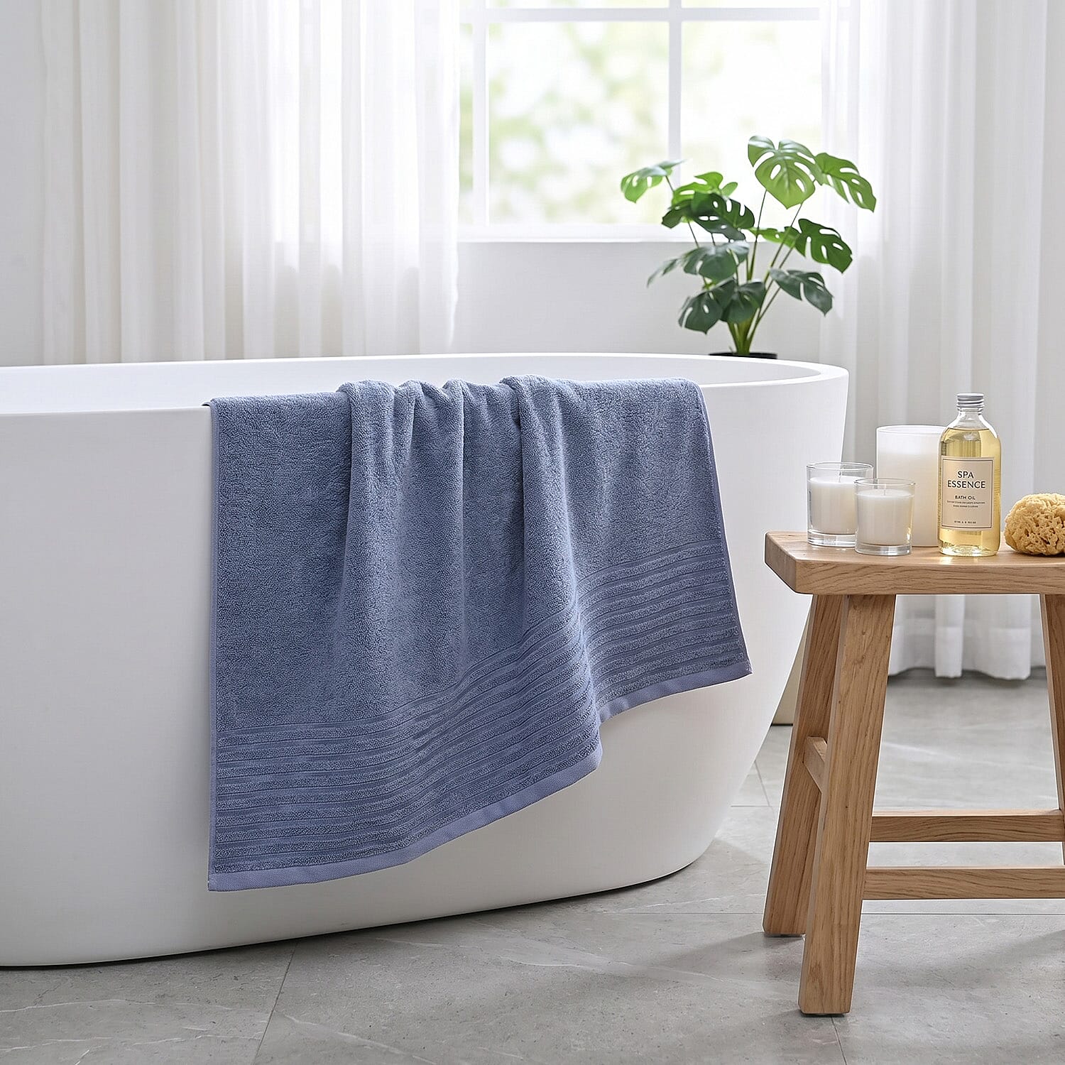 LIVMORE Premium Large Bamboo Bath Sheet (160 x 80cm) - Blue
