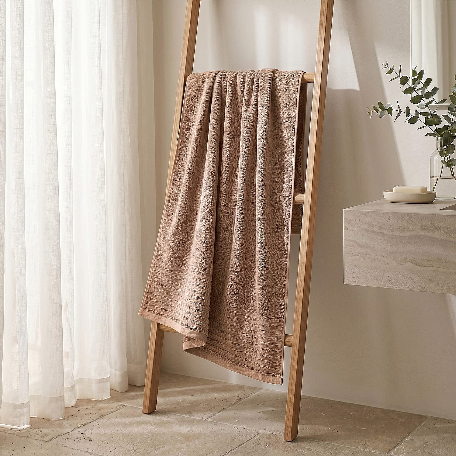 LIVMORE Premium Large Bamboo Bath Sheet (160 x 80cm) - Sand