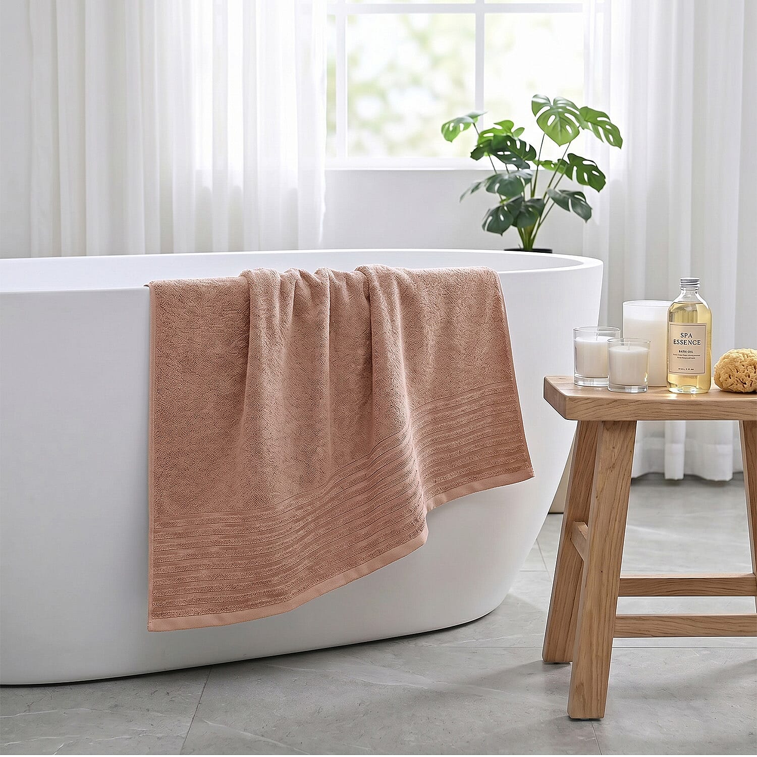LIVMORE Premium Large Bamboo Bath Sheet (160 x 80cm) - Sand