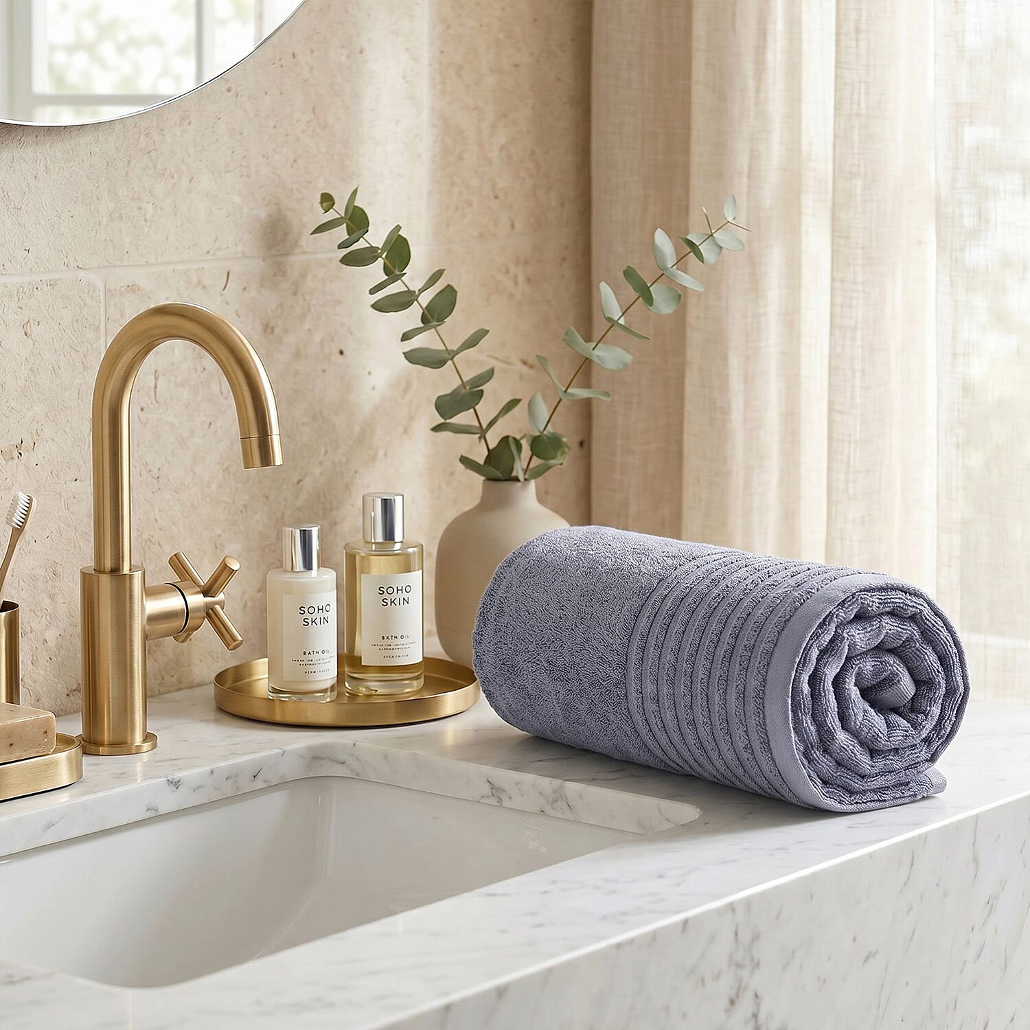 LIVMORE Premium Large Bamboo Bath Sheet (160 x 80cm) - Grey