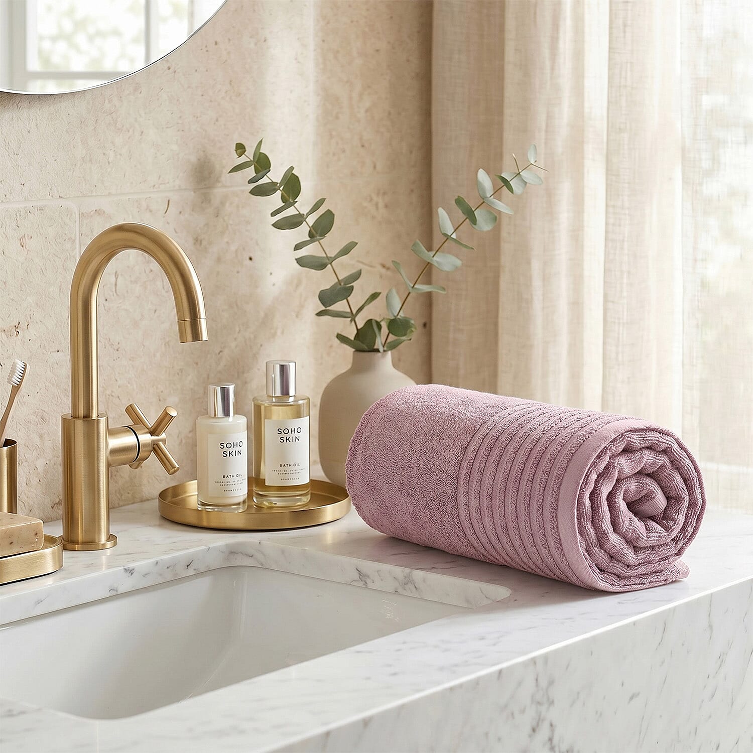LIVMORE Premium Large Bamboo Bath Sheet (160 x 80cm) - Blush