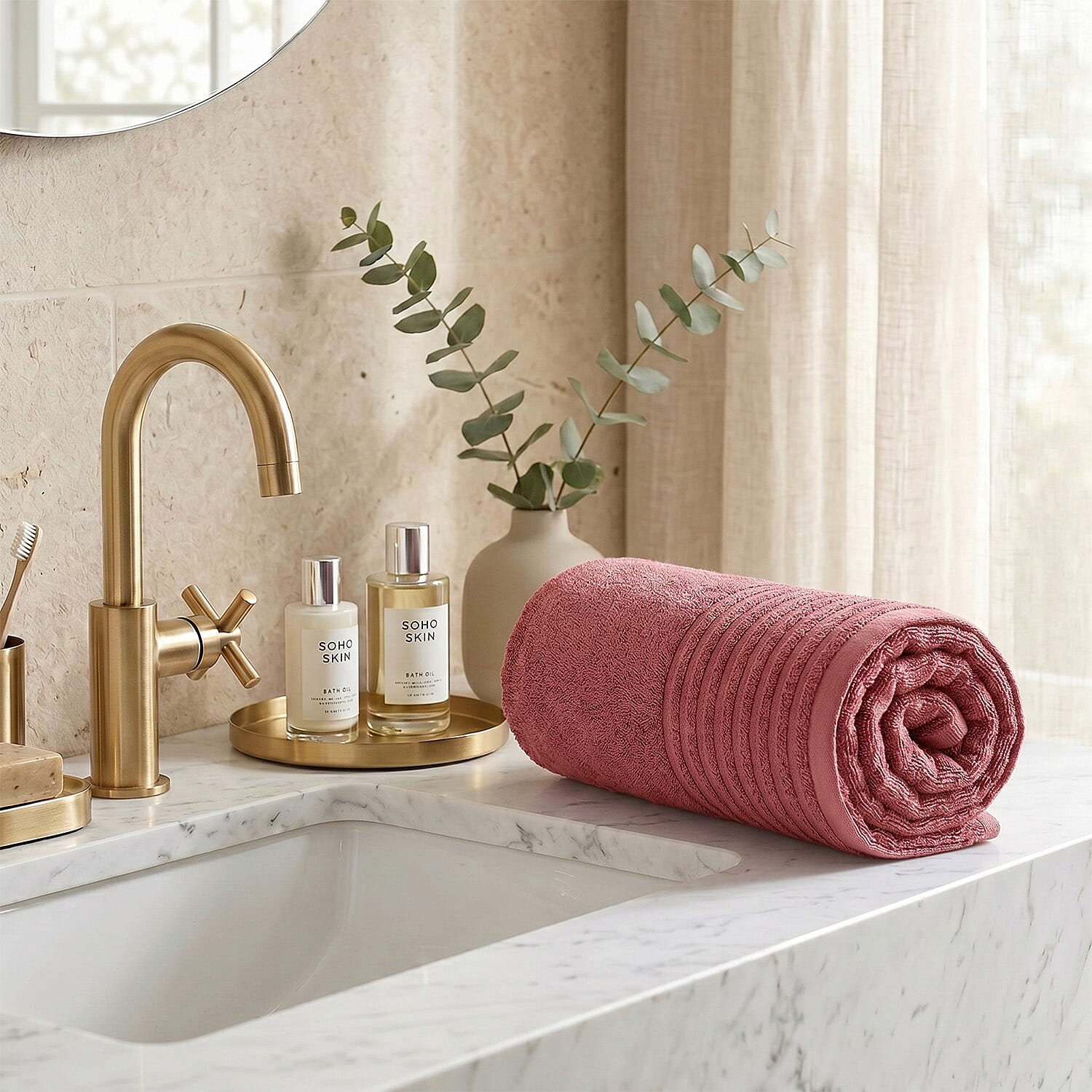 LIVMORE Premium Large Bamboo Bath Sheet (160 x 80cm) - Rose