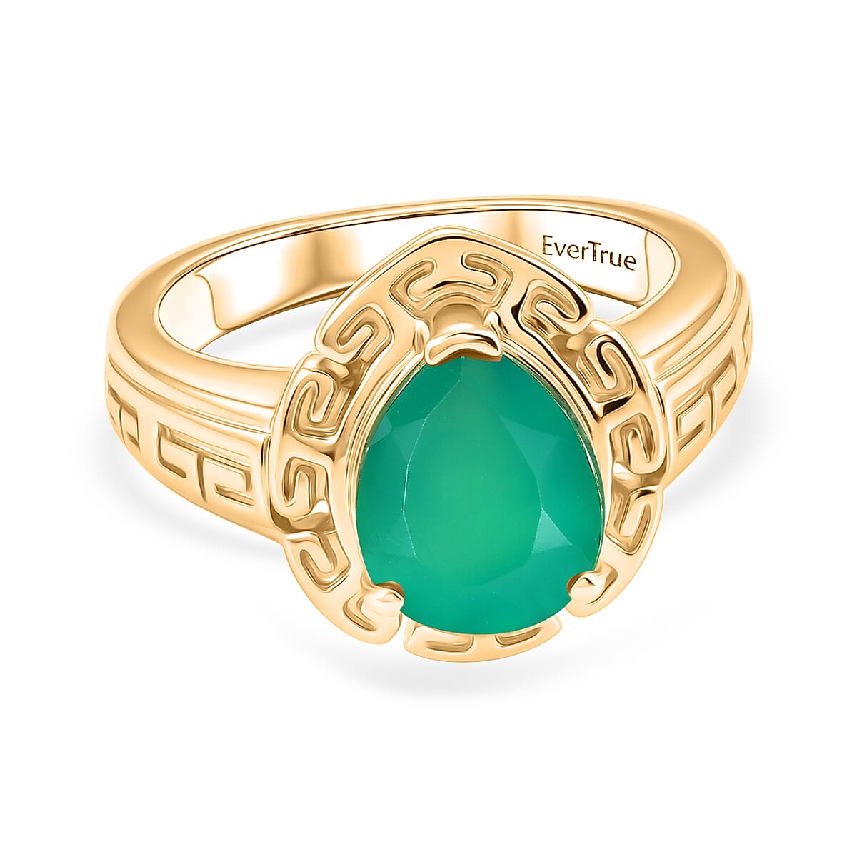 EverTrue - Green Onyx Pear Cut Solitaire Ring in Yellow Gold Tone 2.28 Ct.