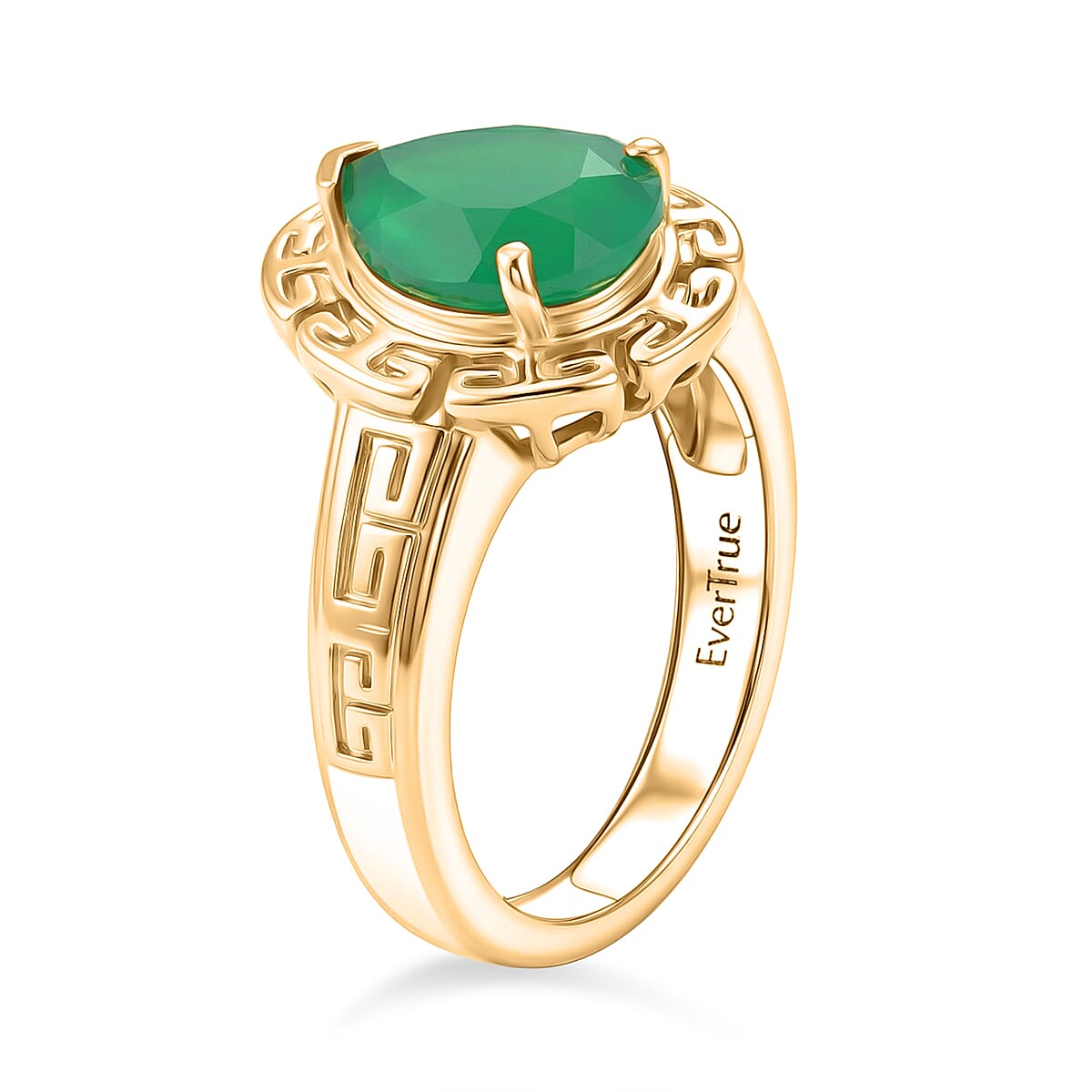 EverTrue - Green Onyx Pear Cut Solitaire Ring in Yellow Gold Tone 2.28 Ct.
