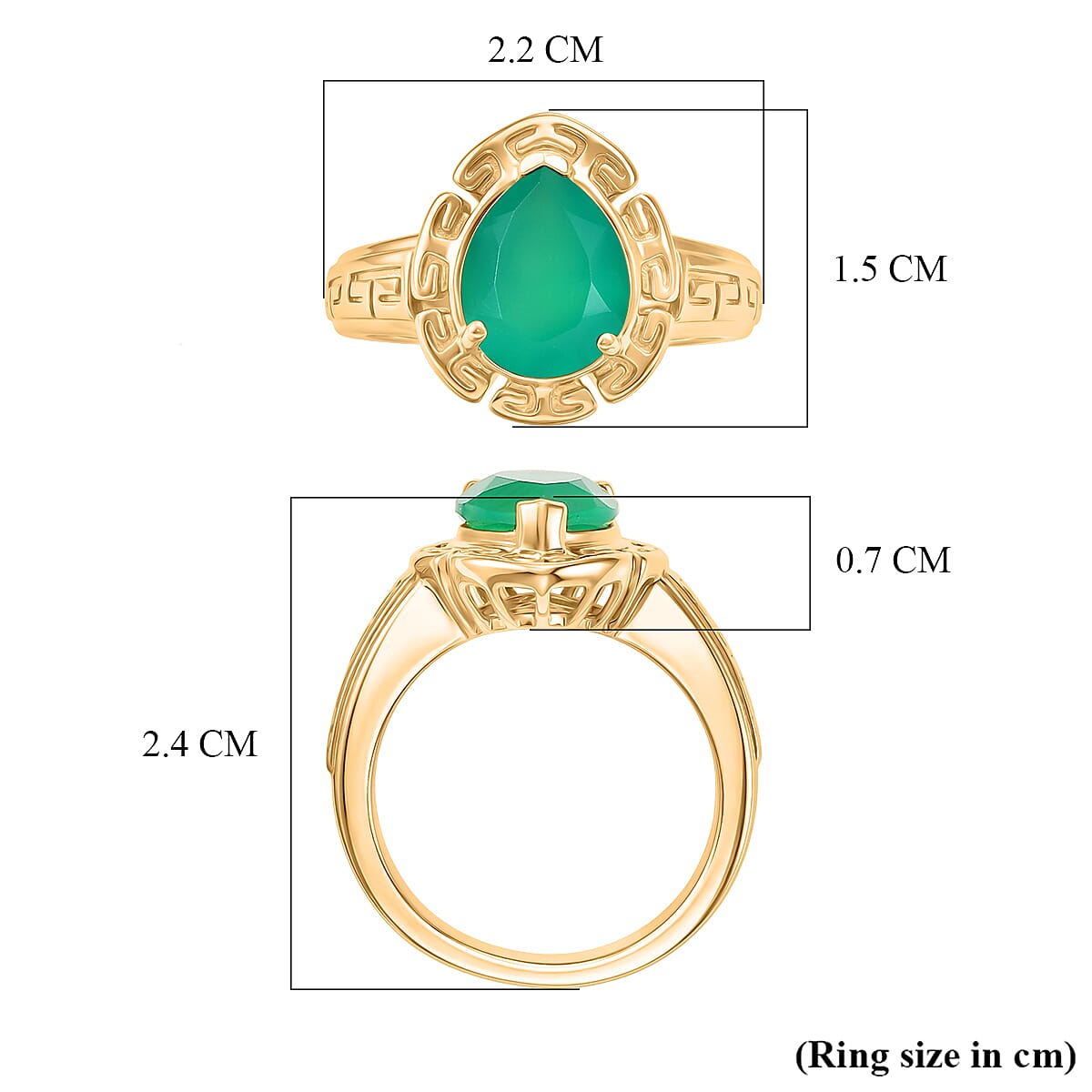EverTrue - Green Onyx Pear Cut Solitaire Ring in Yellow Gold Tone 2.28 Ct.