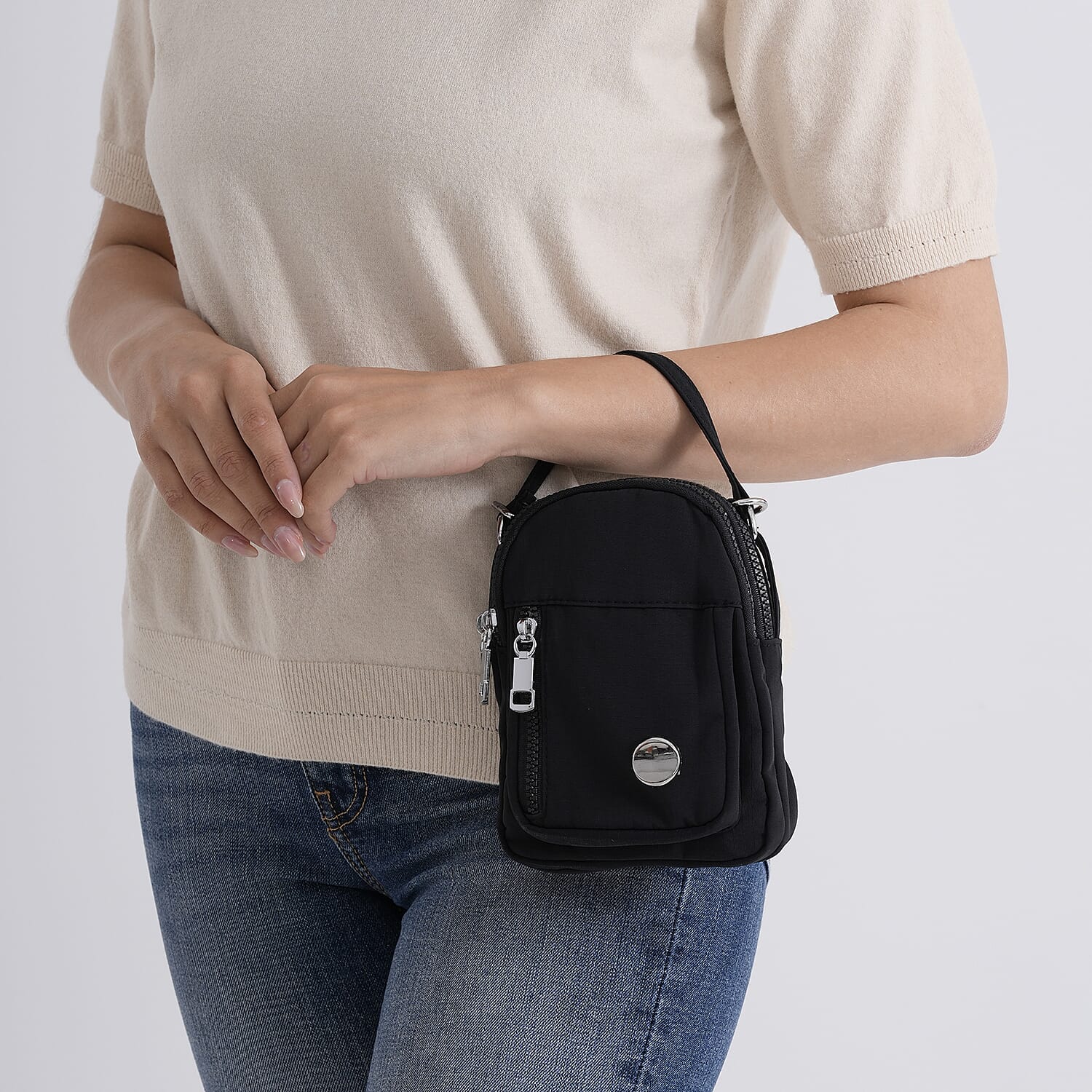 Multi-Pocket Crossbody Messenger Bag with Top Handle - Black