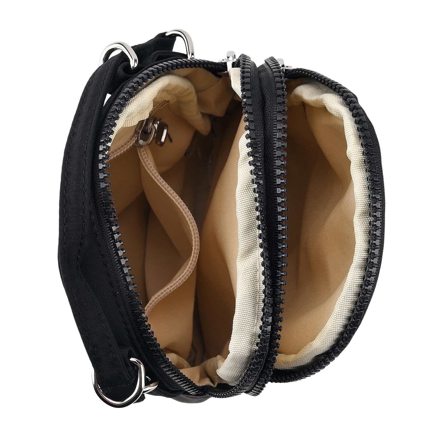 Multi-Pocket Crossbody Messenger Bag with Top Handle - Black