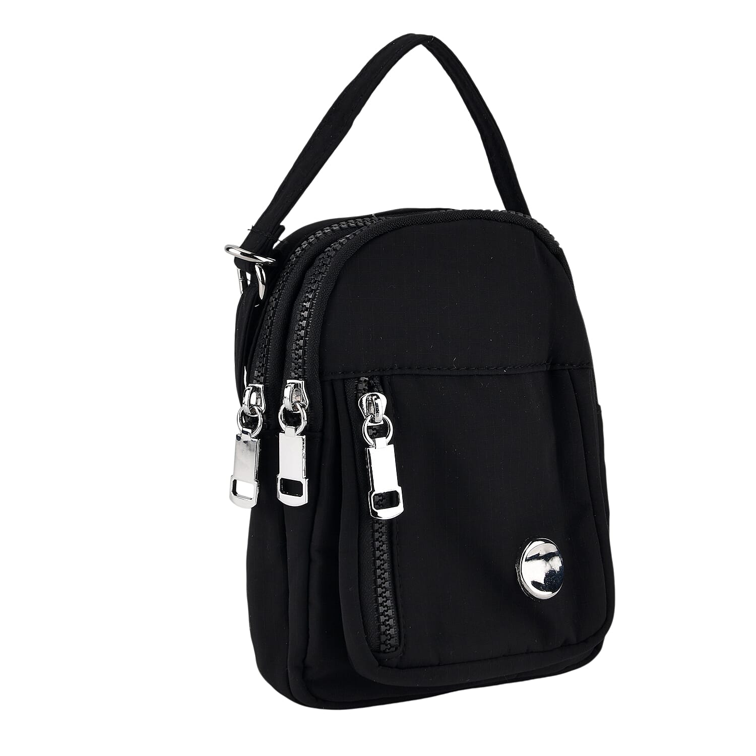 Multi-Pocket Crossbody Messenger Bag with Top Handle - Black