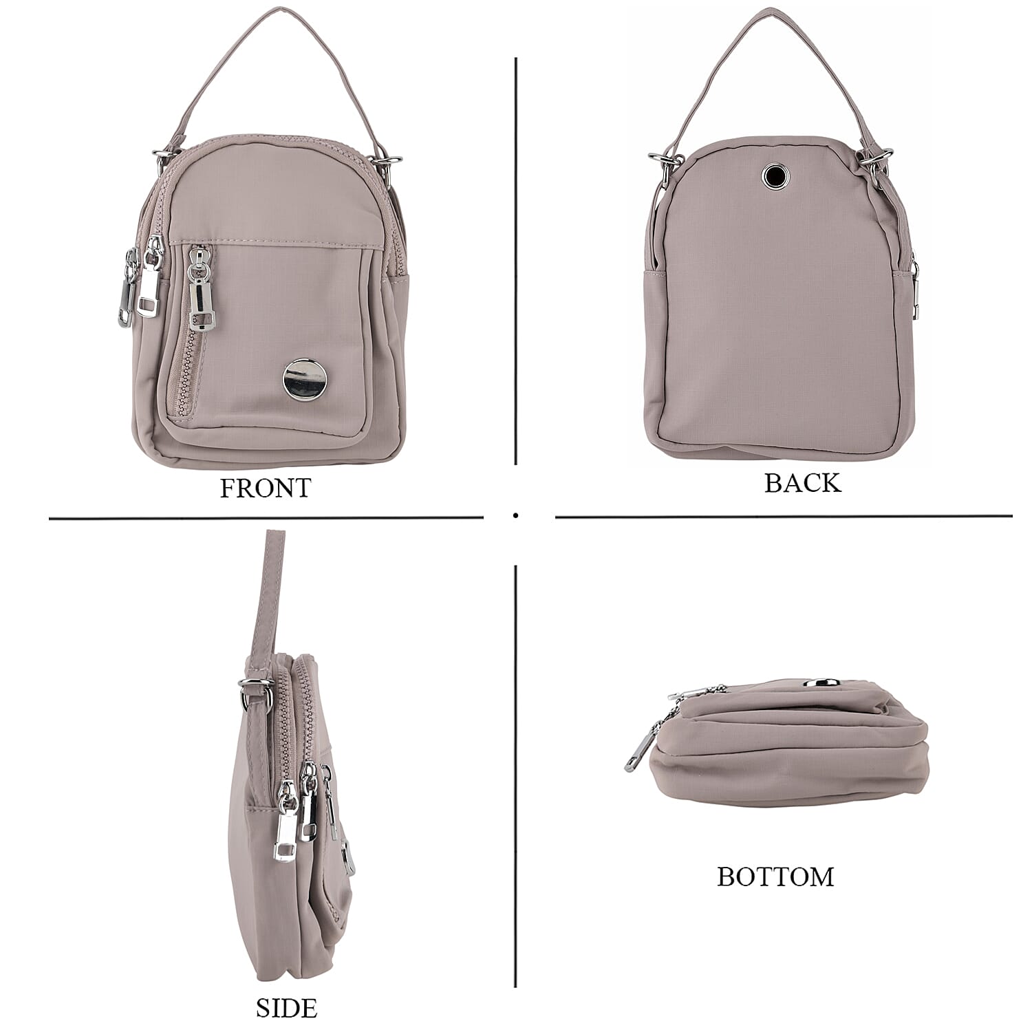 Multi-Pocket Crossbody Messenger Bag with Top Handle - Light Grey