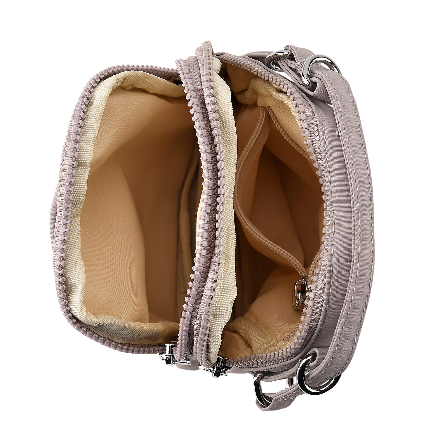 Multi-Pocket Crossbody Messenger Bag with Top Handle - Light Grey