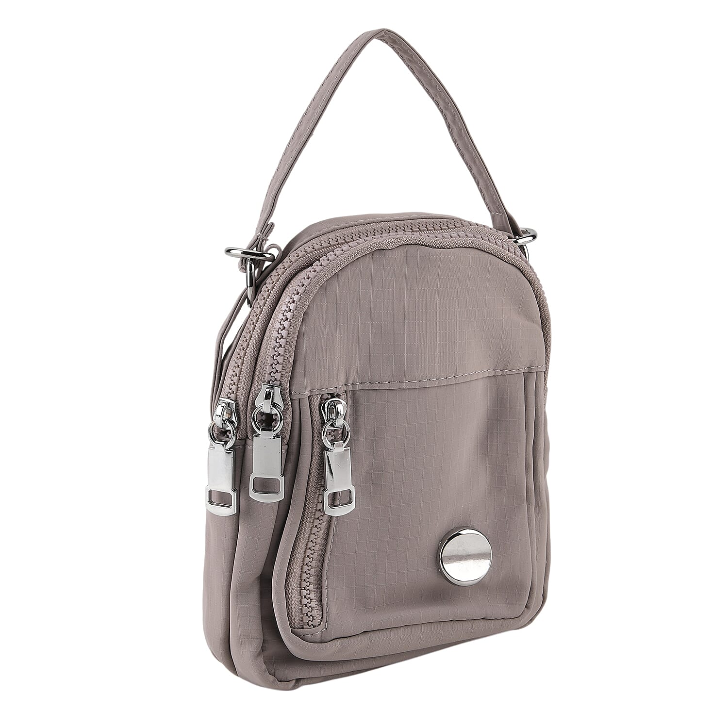 Multi-Pocket Crossbody Messenger Bag with Top Handle - Light Grey