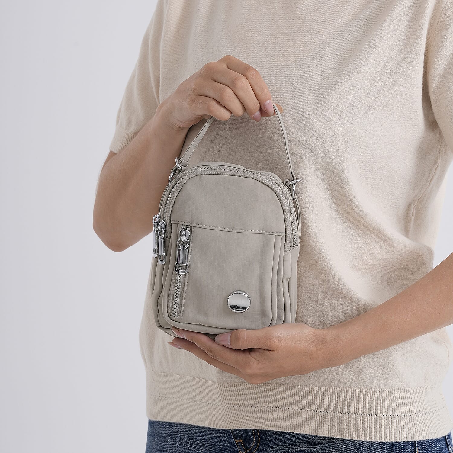 Multi-Pocket Crossbody Messenger Bag with Top Handle - Light Green