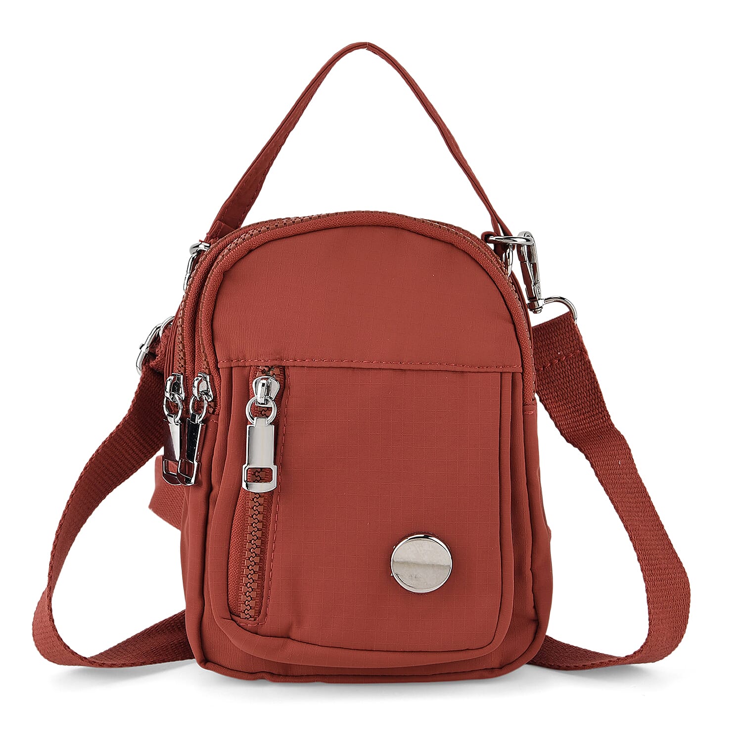 Multi-Pocket Crossbody Messenger Bag with Top Handle - Red