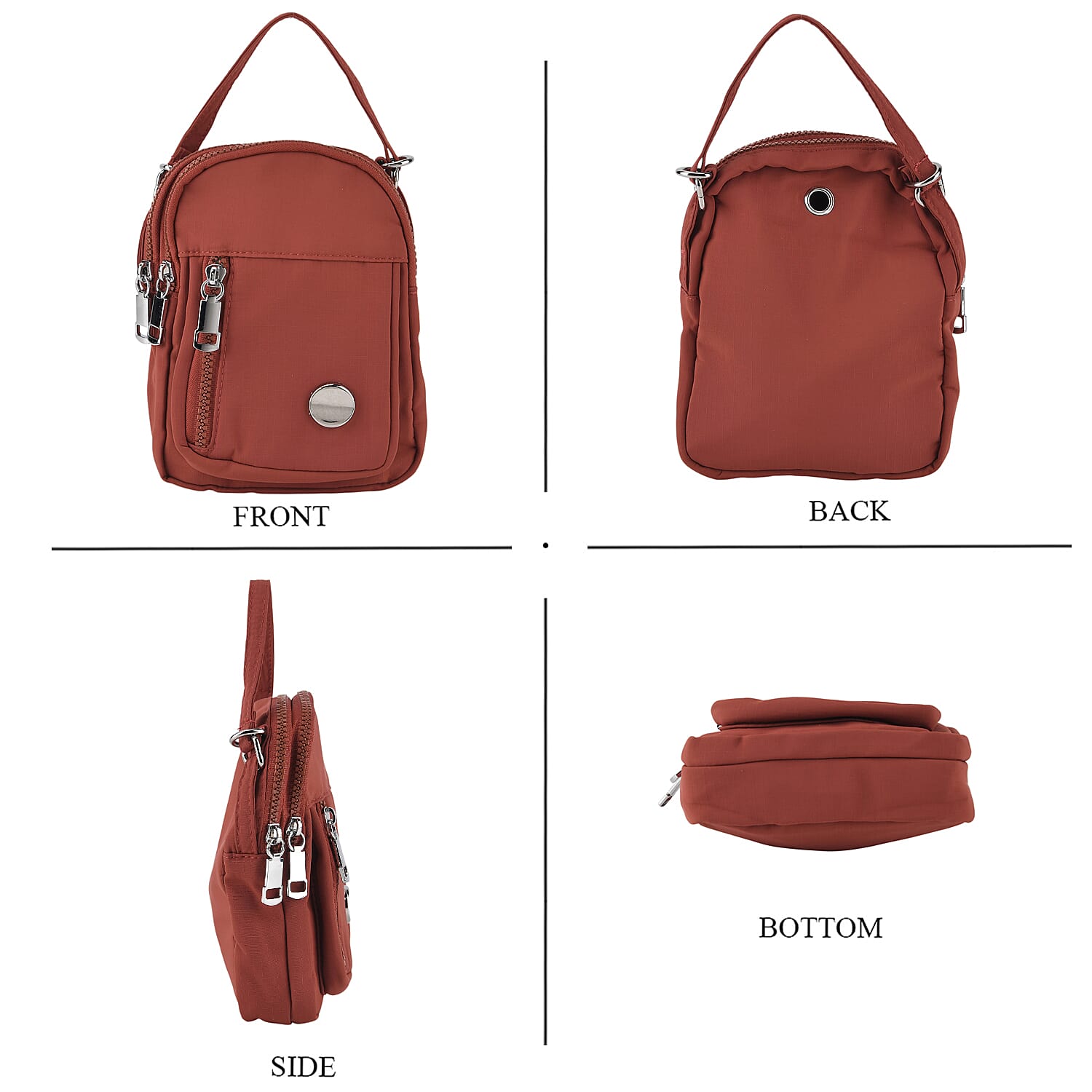Multi-Pocket Crossbody Messenger Bag with Top Handle - Red