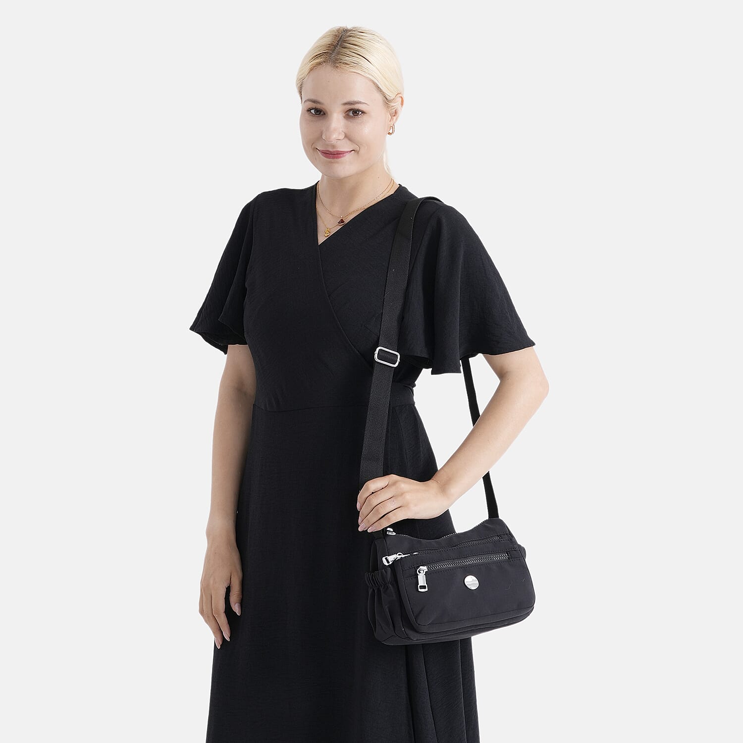 Multi Pocket Sling Crossbody Travel Messenger Shoulder Bag - Black