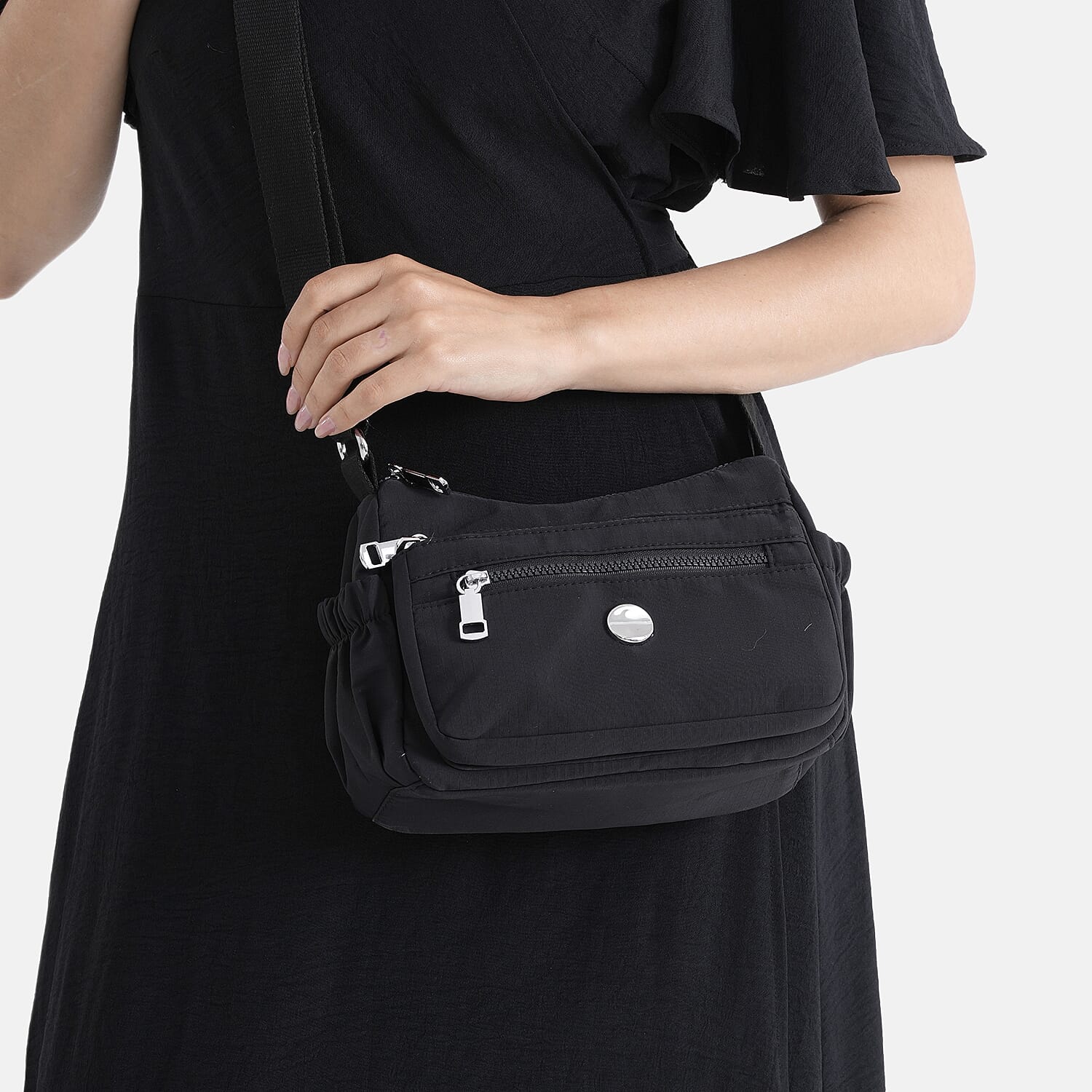 Multi Pocket Sling Crossbody Travel Messenger Shoulder Bag - Black