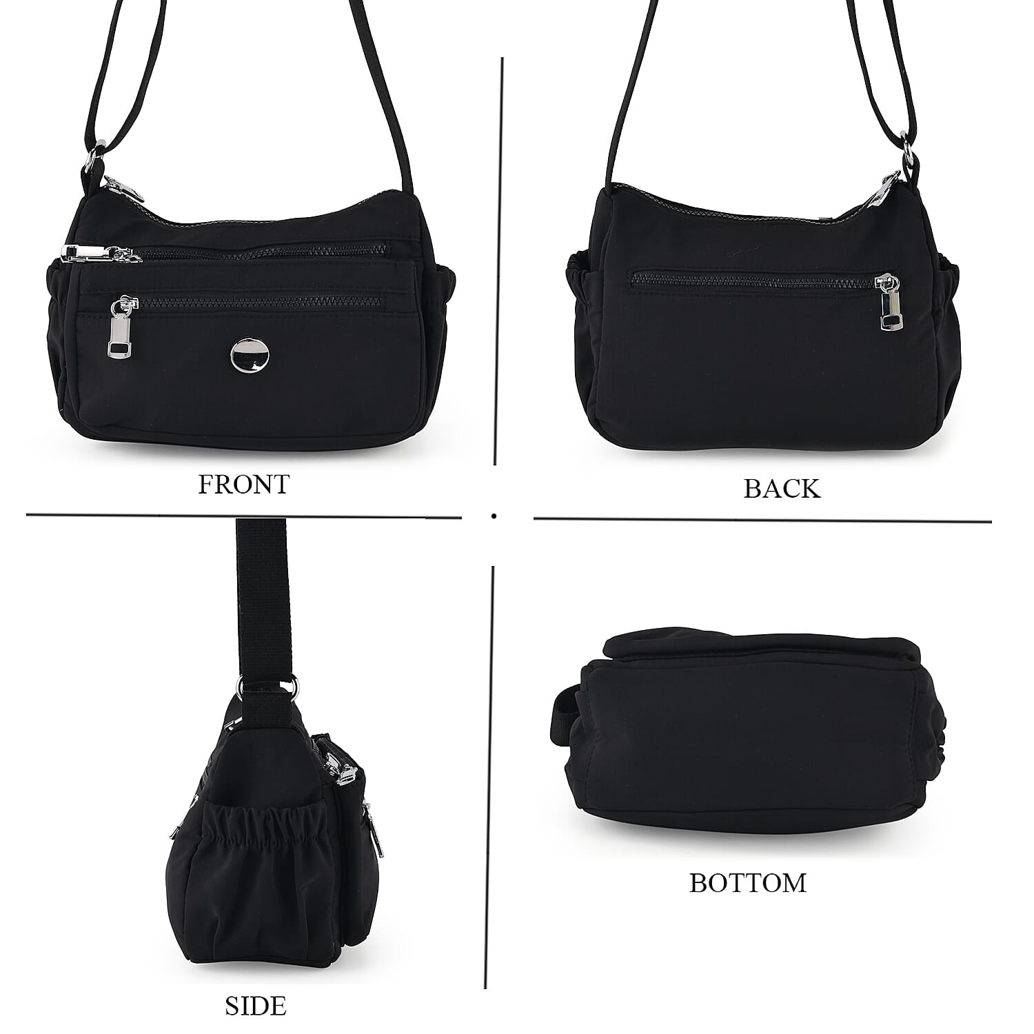 Multi Pocket Sling Crossbody Travel Messenger Shoulder Bag - Black
