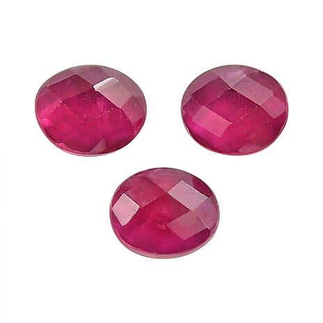 Set Of 3 Fissure Filled Ruby Oval Cut Cut 5X4 mm Gemstone, 1.28 Ct