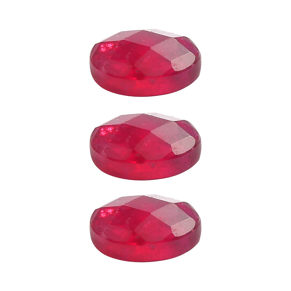 Set Of 3 Fissure Filled Ruby Oval Cut Cut 5X4 mm Gemstone, 1.28 Ct