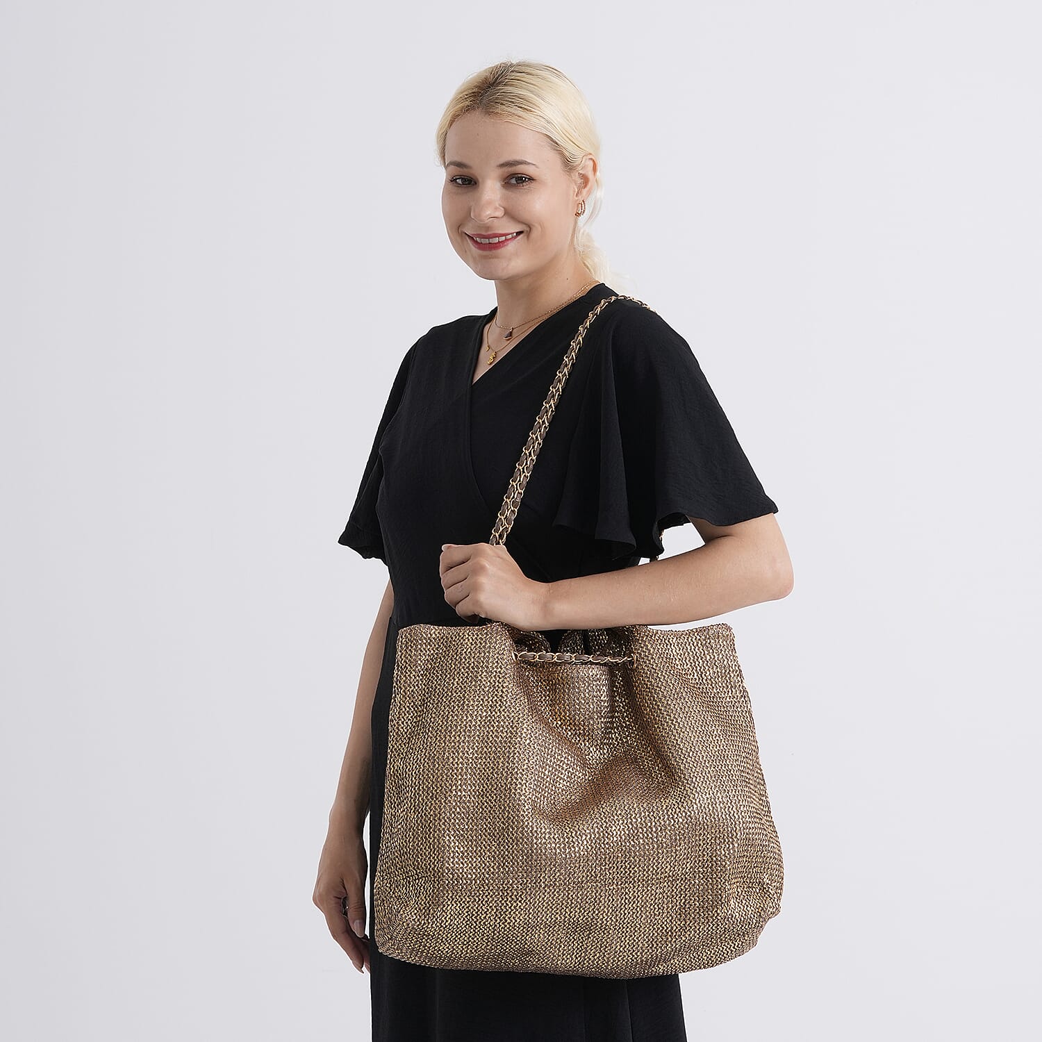 Elegant Shimmering Tote Bag with Chain Strap