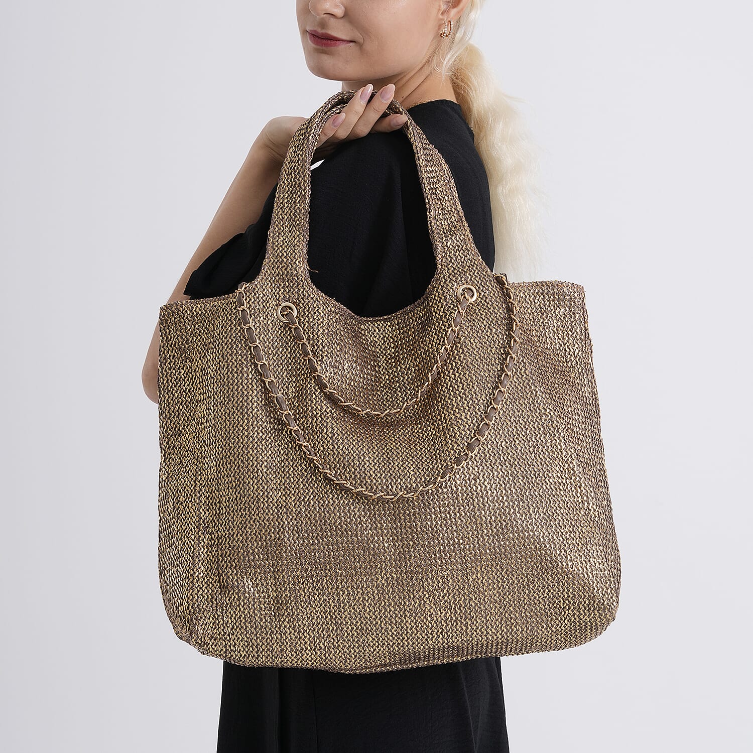 Elegant Shimmering Tote Bag with Chain Strap