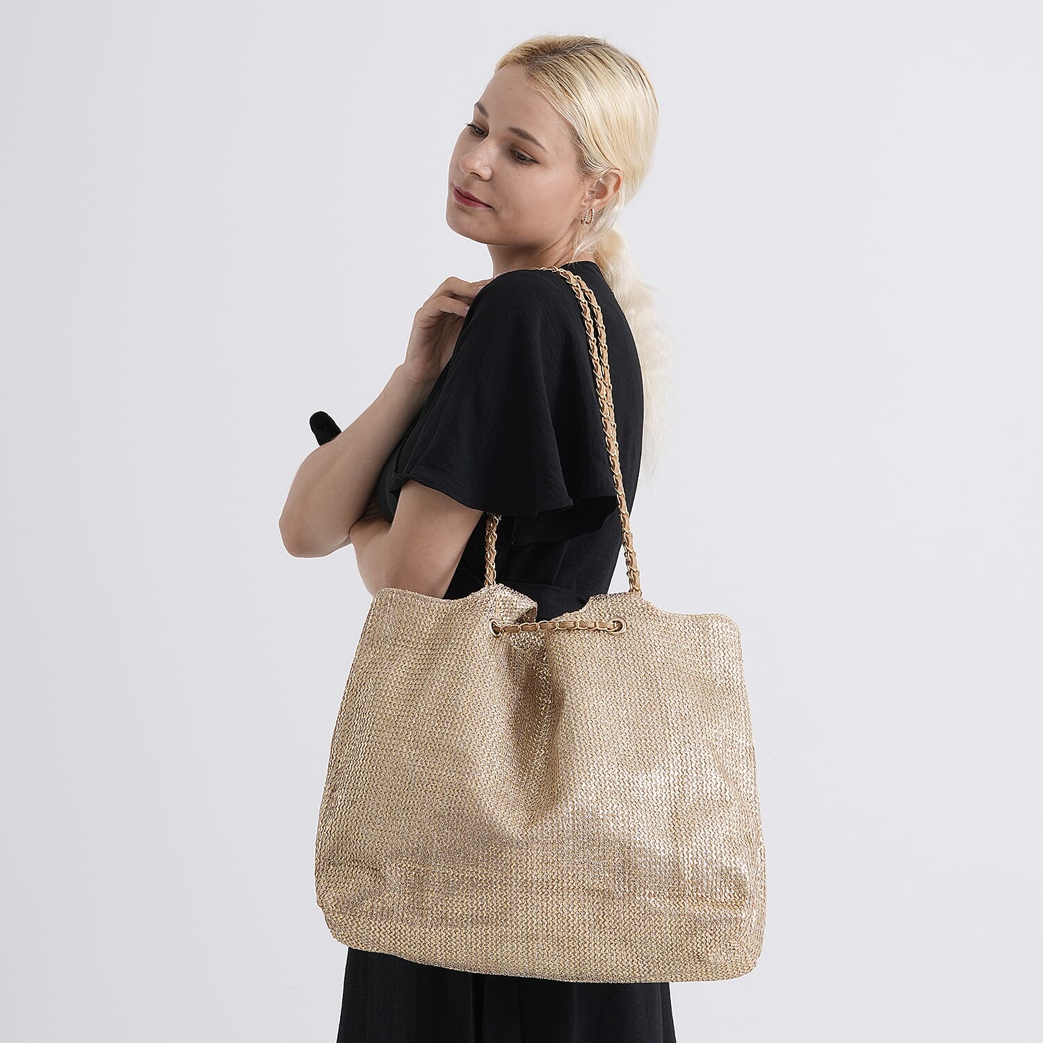 Elegant Shimmering Tote Bag with Chain Strap