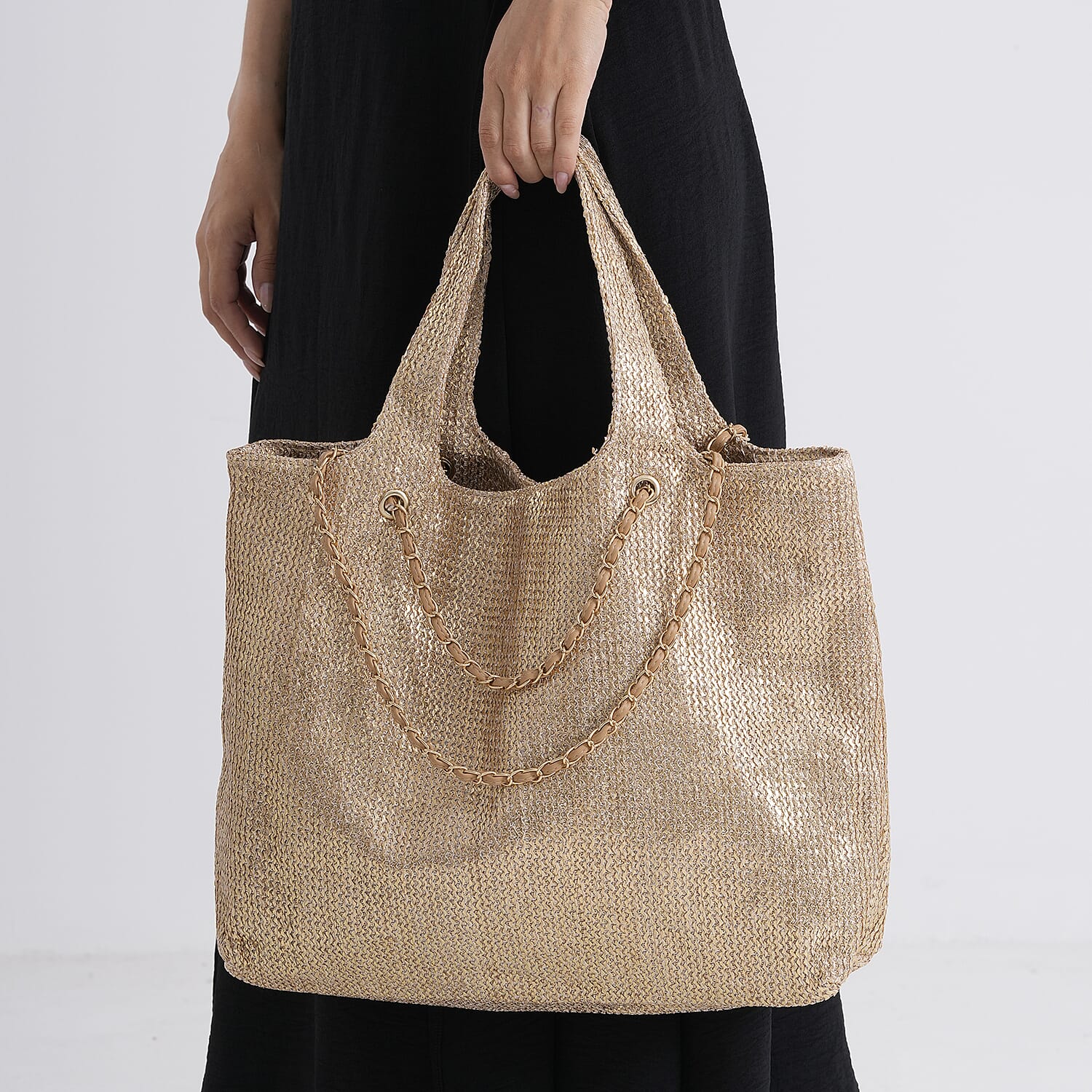 Elegant Shimmering Tote Bag with Chain Strap
