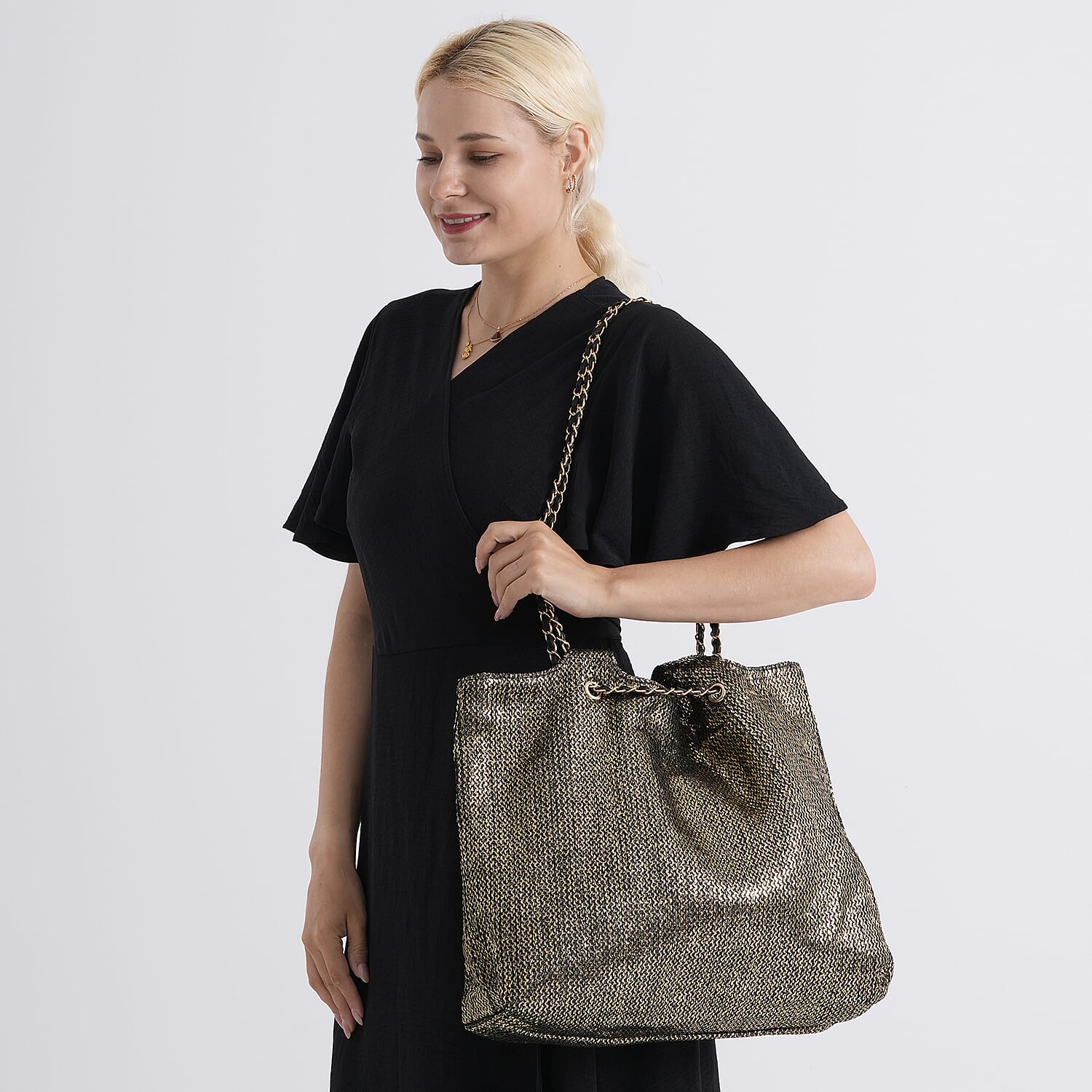 Elegant Shimmering Tote Bag with Chain Strap