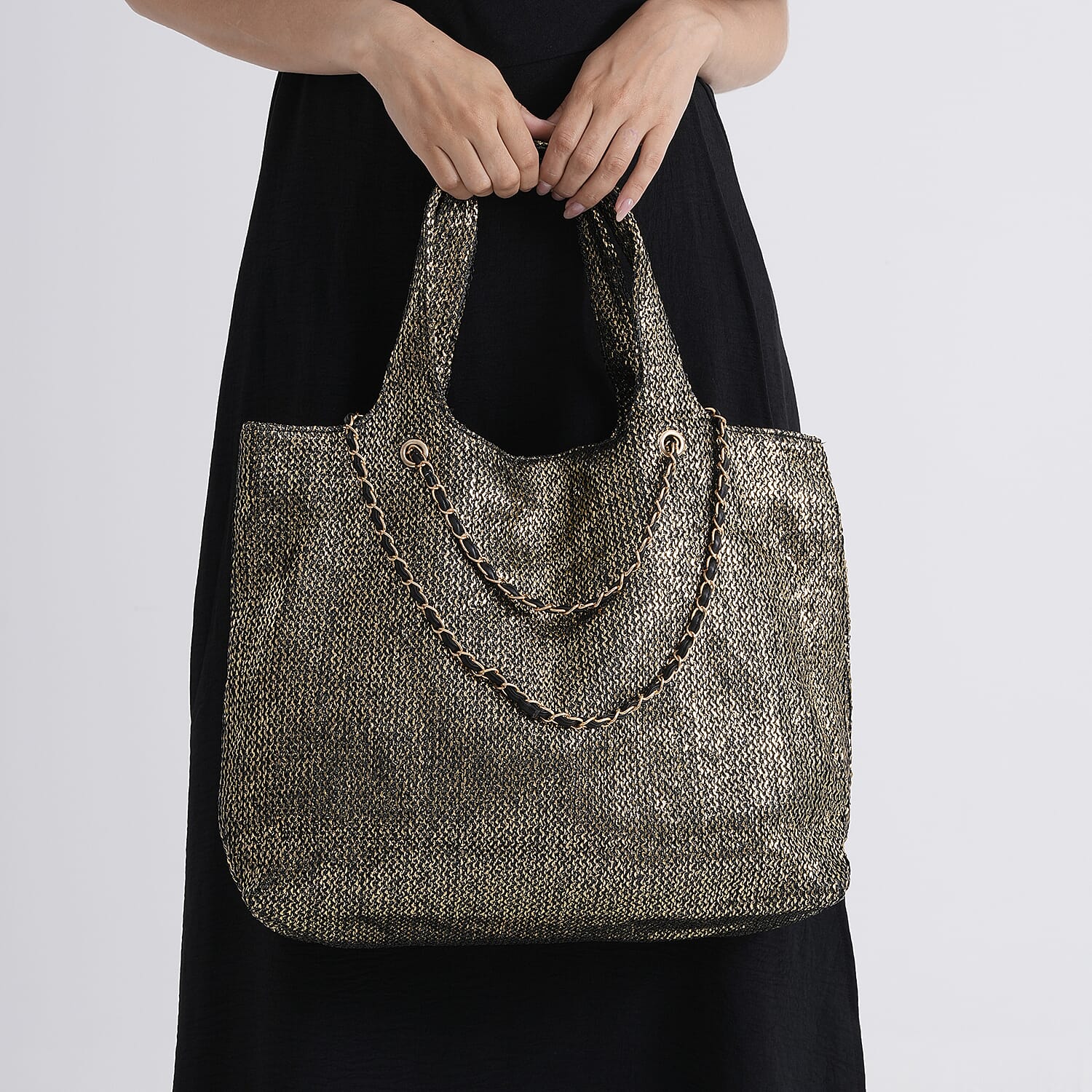 Elegant Shimmering Tote Bag with Chain Strap