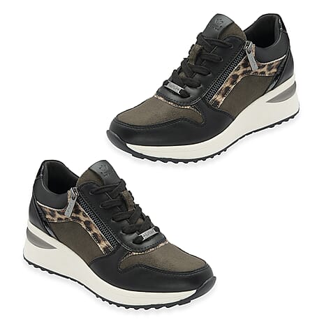 Lotus Moore Womens Wedge Animal Print Sneakers (Size 5) - Black & Khaki